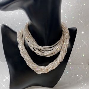 8 String Pearl necklace/ 14k clasp gold